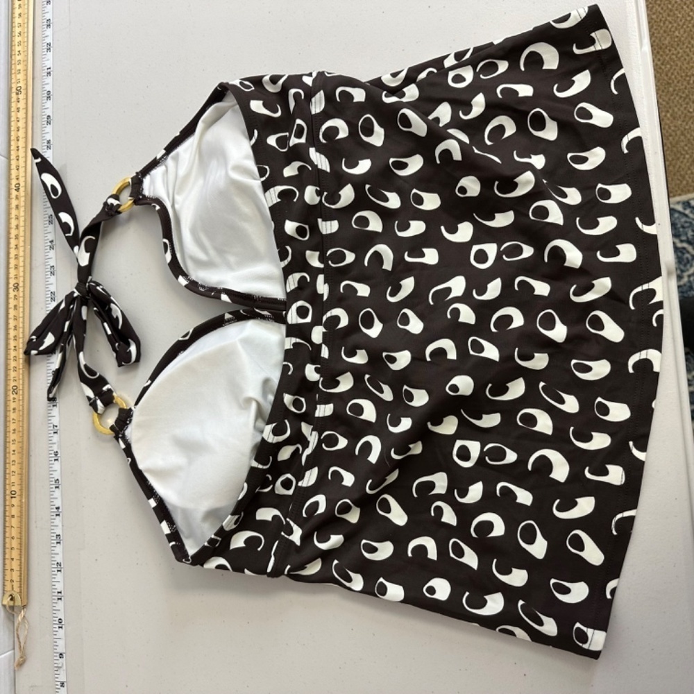 Vintage Y2K Silhouette Solutions Halter Tankini Top Brown & White Abstract Print - Picture 8 of 15